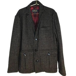 Pendleton Tweed Wool Blend Leather Trim Jacket Mens L Military Style Blazer  - Picture 1 of 12