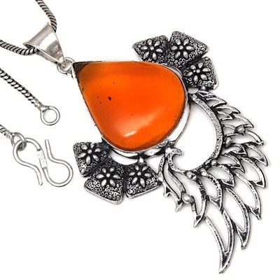 Colgante de piedras preciosas de ónix rojo hecho a mano joyería de plata antigua 2,75" Foto 1 de 4