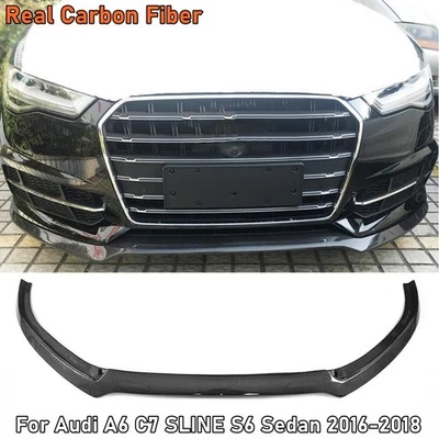 适用于奥迪 A6 C7 SLINE S6 Sedan 2016 - 2018 碳纤维前保险杠唇锅美国 — 第 1/4 张图片