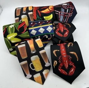 8) Vintage Ralph Marlin Beer Tabasco Lobster Novelty Print Neck Tie 1990’s Mens - Picture 1 of 13
