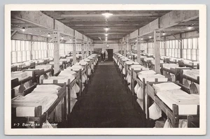 RPPC US Navy Barracks Interior WWII Military Camp F-7 Vtg Real Photo Postcard - Picture 1 of 2