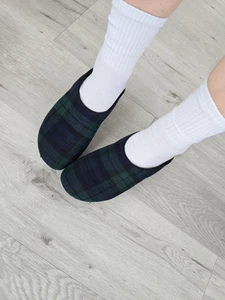 vintage 90s | preppy navy green plaid collegiate platform clogs shoes | WMS 5.5 - Picture 1 of 13