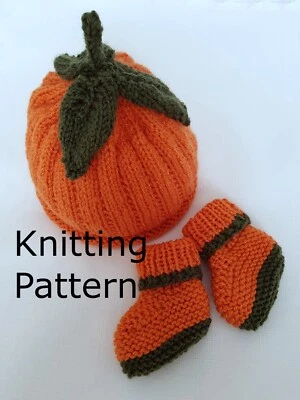 PRECIOUS NEWBORN KNITS BABY KNITTING PATTERN DK 74 HALLOWEEN PUMPKIN HAT BOOTIE