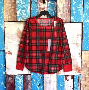 Women's Old Navy Waffle-Knit Pajama Top Long Sleeve SIZE LARGE Heart Throb Red - Picture 1 of 9