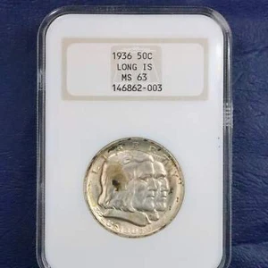 1936 Long Island Tercentenary Half Dollar 50c Commemorative - NGC MS 63 - Picture 1 of 6