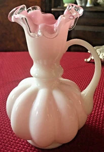 Vintage Peach Crest Fenton Ruffled Melon Pitcher Hand Blown 8" - Picture 1 of 6