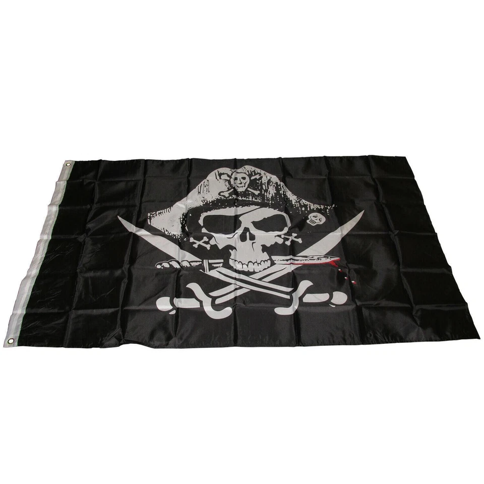 5 feet x 3 feet PIRATE FLAG with EYELETS camping caravan motorhome boat - Image 1 of 1