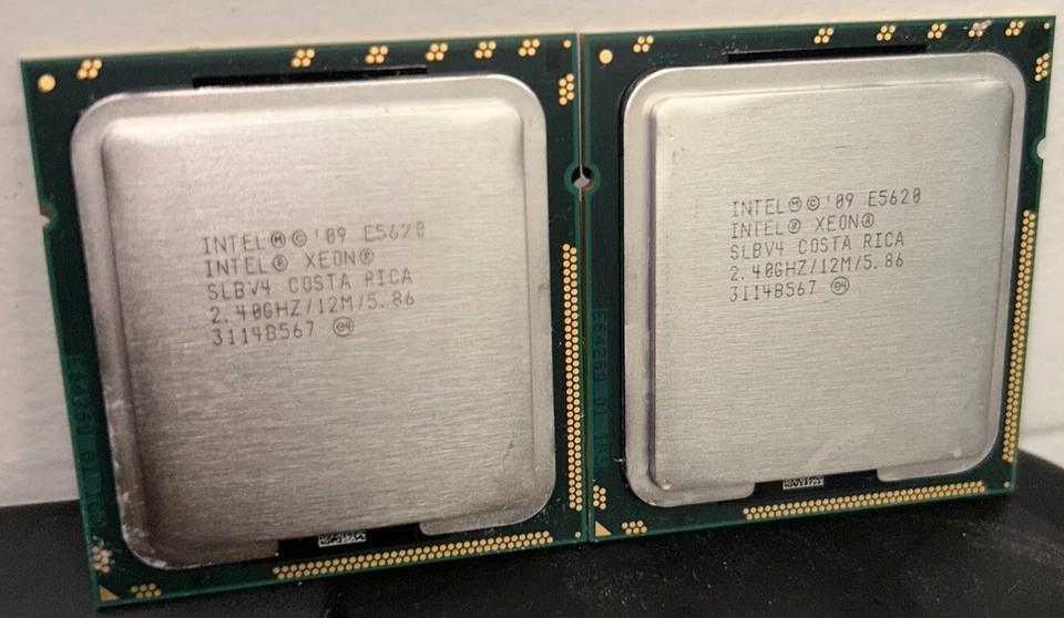 2x Intel Xeon E5620 (2.4GHz, 4-core) ECC compatible PAIR from working server - Image 1 of 1