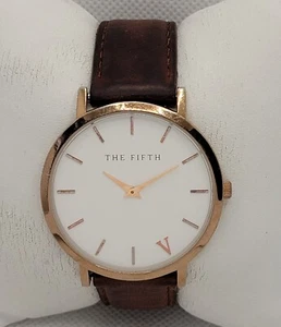 Mens The Fifth V Classic Round Gold Case White Dial Brown Leather Strap Watch L1 - Picture 1 of 9