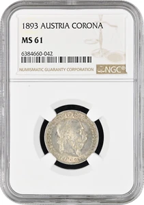 Austria 1 corona 1893, NGC MS61, "Emperor Franz Joseph I (1848 - 1916)" - Picture 1 of 2