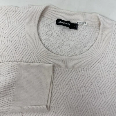 J. Lindeberg Mens Large White Harring Basket Cable Crew Neck Long Sleeve Sweater - Image 1 of 4
