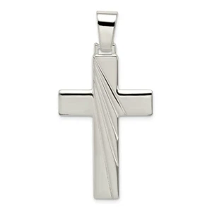 925 Sterling Silver Hollow Polished Designer Cross Pendant - Picture 1 of 3