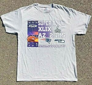 Super Bowl XLIX Ticket 2015 New England Patriots T Shirt Majestic Mens Size L 