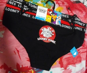 3 NEW LOONEY TUNES BRIEFLY STATED 43LT091X1HZA BLK COTTON HIPSTER PANTIES L - Picture 1 of 3