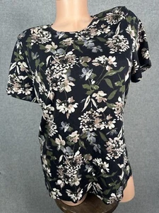 Croft & Barrow Floral T-Shirt Women 0X Black Beige Green Short Sleeve Tee Cotton - Picture 1 of 13