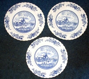 3 Johnson Bro. vintage Platos de cena Tulip Time azul, 10" - Imagen 1 de 4