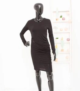 Alexander Mcqueen McQ Black Zip Off Long Sleeve Dress Gathered Bodycon S - Picture 1 of 13