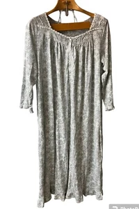 Eileen West  Nightgown Grey Floral Smocked Size M Mid Length - Picture 1 of 5