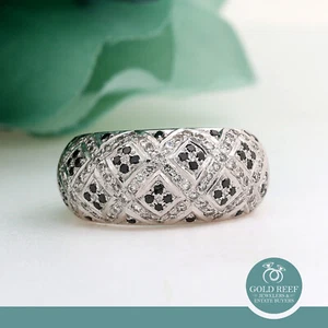 Black and White Diamond Dome Ring 18K White Gold 1.40 TW Size 7.5 Estate - Picture 1 of 8