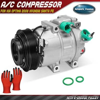 空调压缩机带6槽滑轮和离合器适用于起亚Optima 2008现代圣达菲 — 第 1/4 张图片