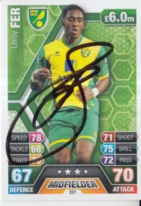 LEROY FER HAND SIGNED NORWICH CITY MATCH ATTAX CARD 13/14. - Picture 1 of 1