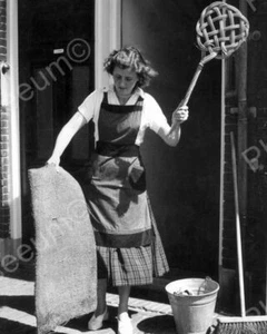 House Wife Beating Dust Out Of Her Carpet Vintage 8x10 Reprint Of Old Photo - Picture 1 of 1