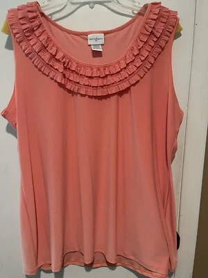 Jaclyn Smith Draped Ruffle Tank Top Women's Plus Size 2X Orange Stretch Knit - Image 1 of 4