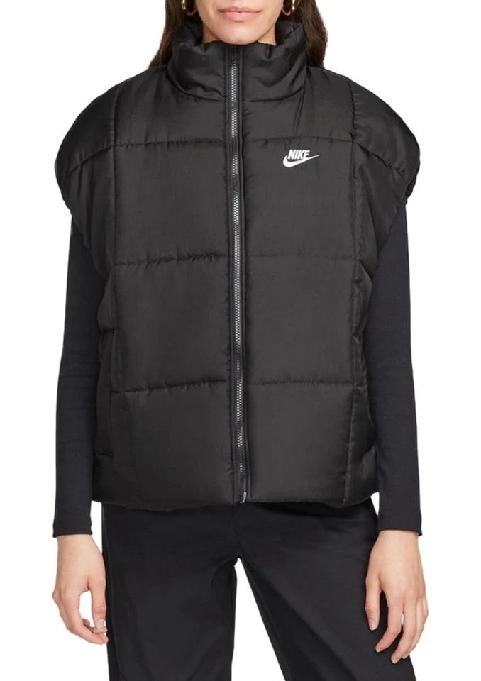 Nike Sportswear Womens Large Puffer Vest Therma-FIT Oversized FB7679-010 Black.