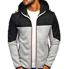 Mens Long Sleeve Color Block Hooded Sweatshirt Zip Up Slim Hoodies Jacket Coat