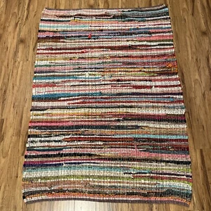 BOHO Rag Colorful Rug Chindi Rug Multi Color Rug 5'x4' 65"x48" Fabric - Picture 1 of 6