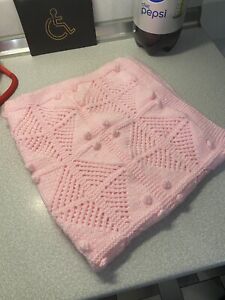 Hand Made Knitted Baby Crib Pram Blanket Baby Girls Pink James C Brett Yarn NEW