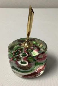 Vintage Selkirk Glass Paperweight Pen Holder Cranberry, Green, White - Picture 1 of 5