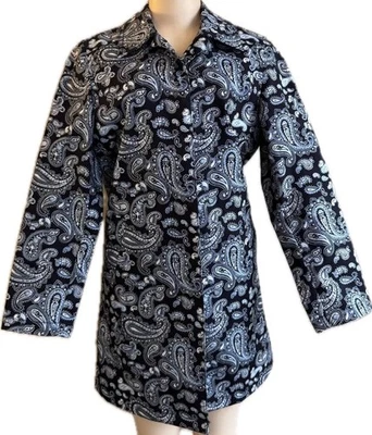 Michael Kors womens trench pea coat size S navy paisley floral jacket gorgeous - Image 1 of 4
