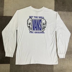 Vans Skull Double Sided Graphic Long Sleeve T Shirt Mens Size L White Skater - Picture 1 of 9
