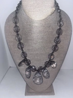 Joan Rivers Plastic Cut Crystal Clear Gray Tear drop & bead Necklace 25” Lot R - Image 1 of 4