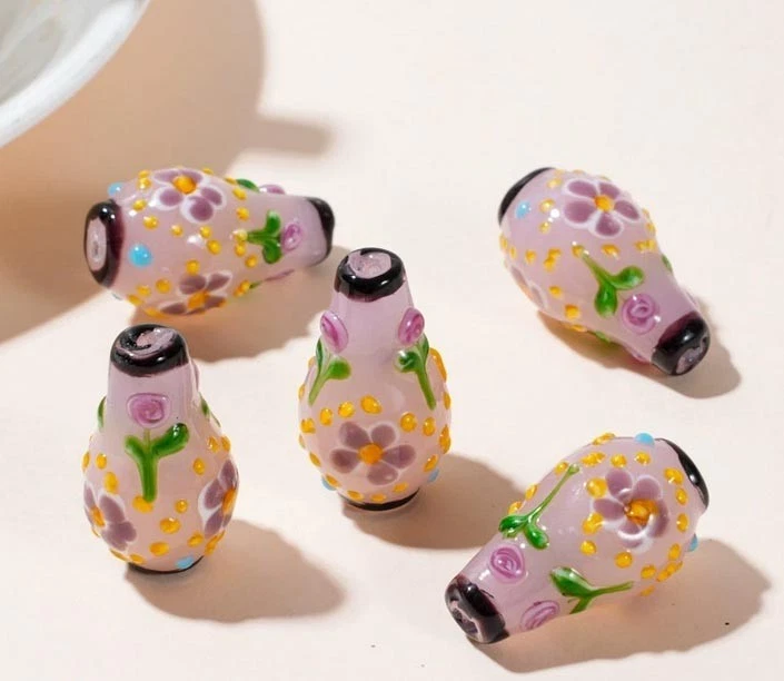 10 cuentas de vidrio de murano hechas a mano flor en forma de jarrón rosa 20*30 mm Foto 1 de 1