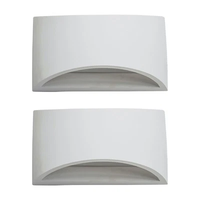 Set of 2 Modern White Plaster Wall Lights Hallway Bedroom Home Lamp Lighting - Image 1 of 4