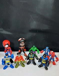 Fisher Price Imaginext DC Super Friends Personaggi Batman Robin & Marvel Hasbro 9pz - Foto 1 di 8