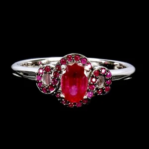 925 Sterling Silver Ring Oval Ruby 6x4mm Ruby Myanmar Gemstone Jewelry Size 8 - Picture 1 of 13
