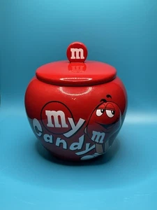 Plato de caramelo M&M rojo M&M My Candy con tapa tarro de cerámica de 5,5" 2009 coleccionable - Imagen 1 de 10