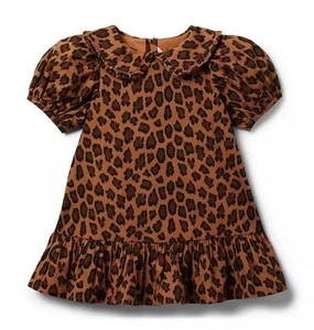 Janie And Jack Leopard Puff Sleeve Short Dress Peter Pan Collar 100% Cotton Sz 5 - Picture 1 of 6