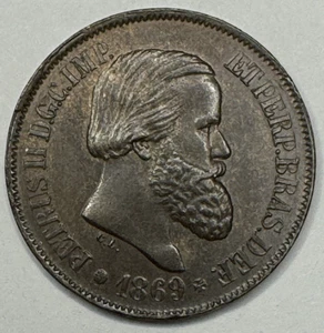 BRAZIL 1869 (B) 20 Reis KM-474 Copper Coin BN - Picture 1 of 2