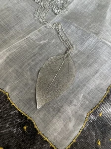 Silver 2-1/2" Leaf Pendant Necklace Jewelry 30" 2 Strand Chain XW-12 - Picture 1 of 6