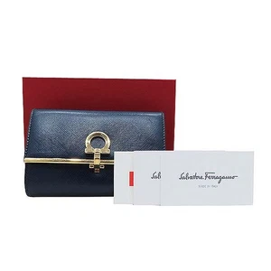 Ferragamo 22 C115 Oxford bloo Calf Leather Gold Ganzio Logo Flap Handcuff - Picture 1 of 7