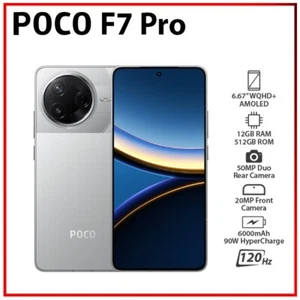 Xiaomi POCO F7 Pro 5G 12GB+512GB SILVER Dual SIM Unlocked Android Mobile Phone - Picture 1 of 6