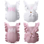 Infant Baby Girl 1st Birthday Outfit Ruffle One Print Backless Jumpsuit Bodysuit