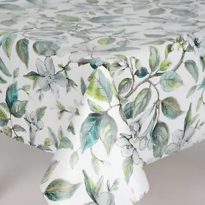 Grün und türkis verzerrte Blumen und Blätter PVC abwischbare Vinyl Tischdecke - Bild 1 von 2