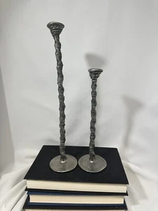 VTG Patrick Meyer Artisan Pewter Candlestick Holder Pair Modernist Twist Wave - Picture 1 of 4