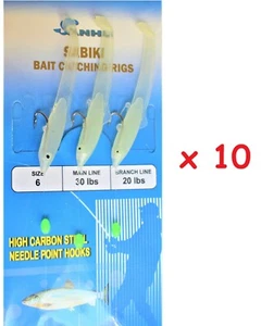 10 Paquetes Talla 6 Brillo Camarón Sabiki Cebos 3 Ganchos Agua Salada Señuelos de Pesca - Imagen 1 de 2