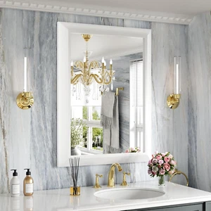 Bathroom Mirror, 24 X32 Inch White Thick Metal Framed Wall Mirrors for over Sink - Picture 1 of 7